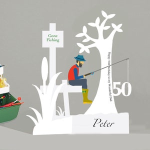 Personalised Fishing 3d Paper Cut  Birthday Card for a Dad,  Son, Husband, Brother, Uncle, Nephew etc