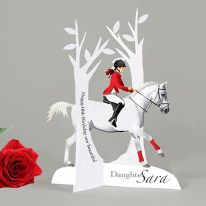 Cartão de aniversário personalizado 3D para equitação/salto de obstáculos de qualquer idade para uma filha, neta, sobrinha, afilhada etc. Feito à mão