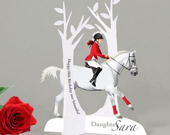 Personalised 3D Horse Riding/ Show Jumping 13,14,18 etc Birthday Card for a Daughter,Granddaughter,Niece,Goddaughter etc. Handmade