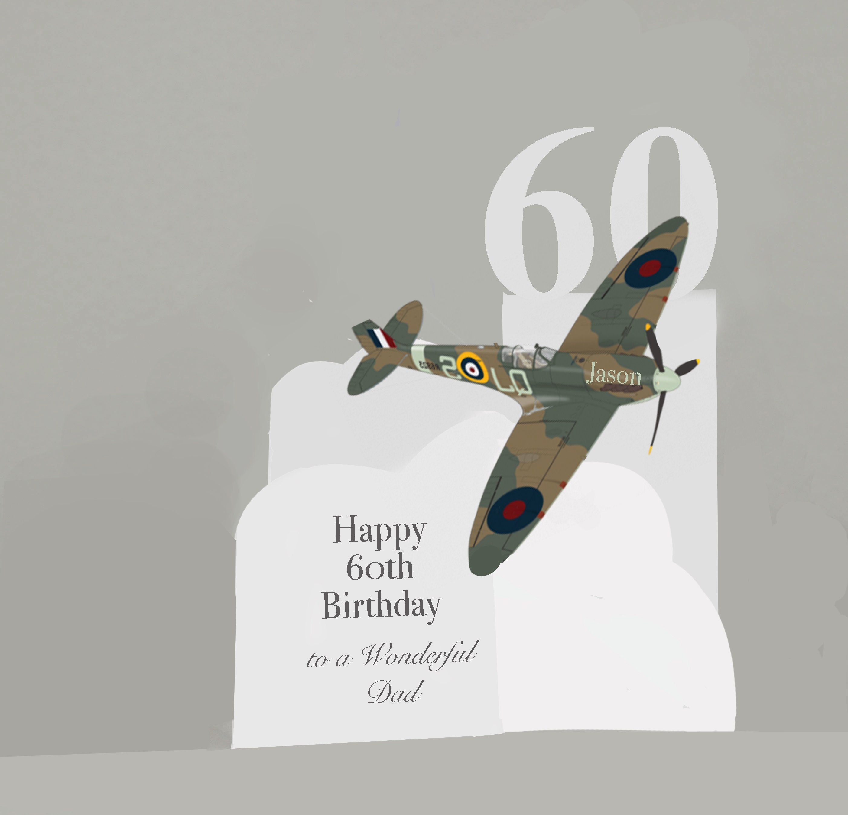 Biglietto di auguri di compleanno personalizzato con aereo Spitfire, in carta 3D, tagliato per papà, nonno, zio, fratello, figlio ecc. Fatto a mano