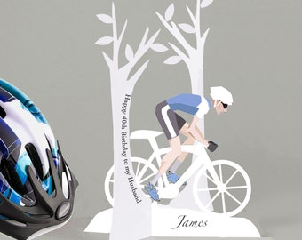 Personalised 3D cycling birthday card all ages for a Son,Husband,Brother, Dad or special friend