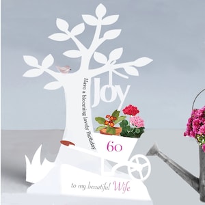 Biglietto di auguri personalizzato per il compleanno/festa della mamma in 3D con tema giardinaggio per moglie, figlia, sorella, mamma ecc. di qualsiasi età