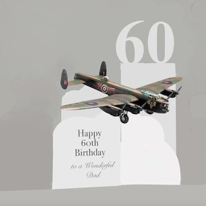 Carte d'anniversaire personnalisée Lancaster Bomber en papier 3D découpée pour un père, un grand-père, un oncle, un frère, un fils, etc. Fait main