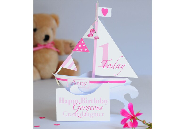 1st Birthday Personalised 3d Popup Card Of A Sailing Boat For A Daughter Granddaughter Niece Goddaughter Etc Birthday Cards Paper Party Supplies Vadel Com