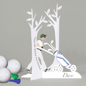 Tarjeta de cumpleaños de golf personalizada, cortada en papel 3D, hecha a mano, de 16 a 80 años o de cualquier edad, para un hijo, nieto, esposo, hermano, tío, etc. Hecha a mano.