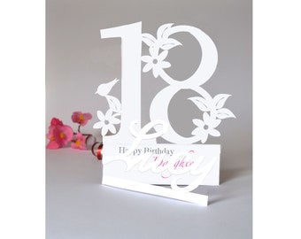 18th Personalised 3D Handmade Paper Cut Birthday Card for a Daughter, Granddaughter, Niece, Goddaughter or a special friend.