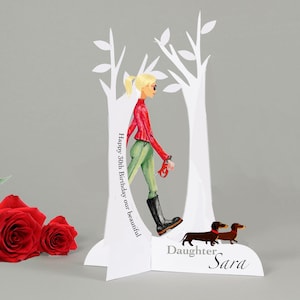 Tarjeta de cumpleaños personalizada en 3D de perro salchicha para cualquier edad, ideal para esposa, hermana, hija, nieta, sobrina o amiga especial.