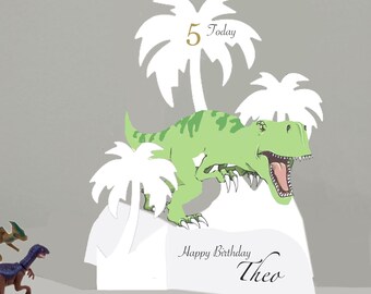 Personalised Dinosaur 3d any age Paper Cut  Birthday Card for a Son, Grandson, Nephew etc