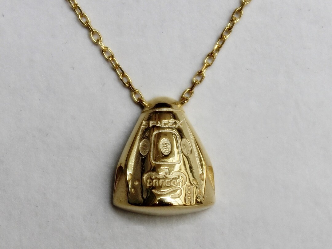 Spacex Dragon Necklace Gold Dragon Spacecraft Necklace Etsy