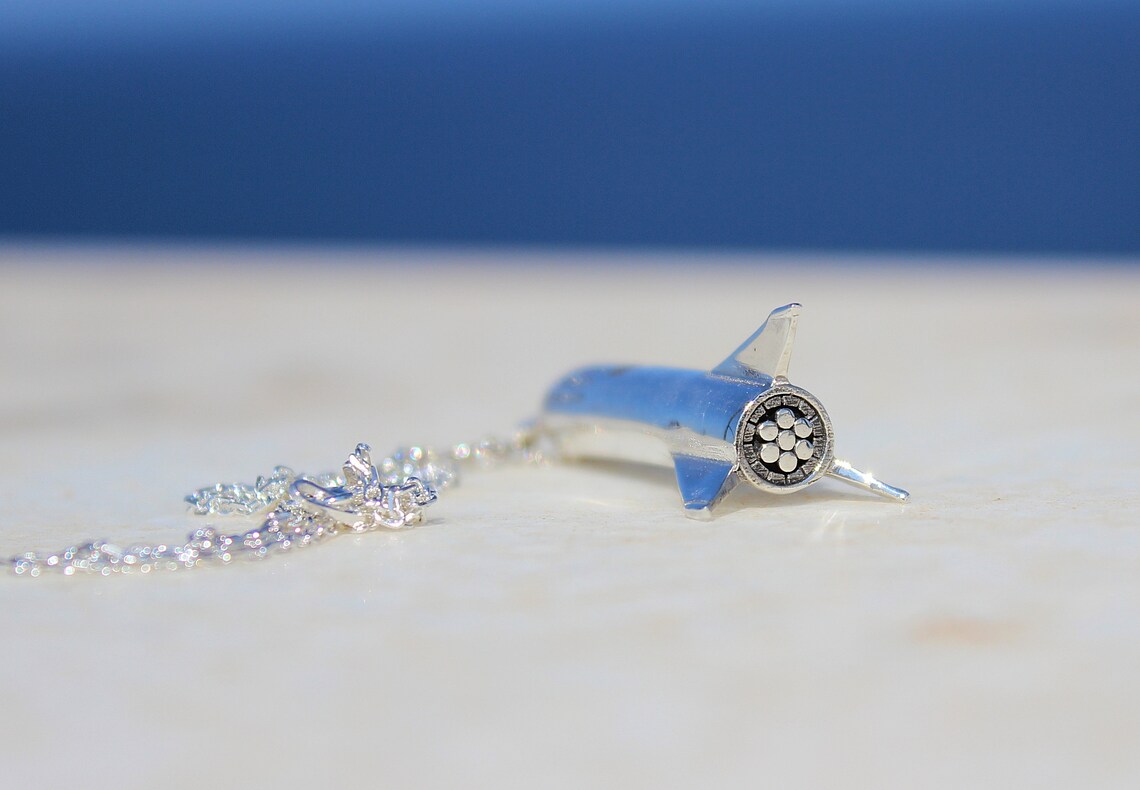 Spacex Starship Inspired Silver Necklace, Silver Starship Necklace