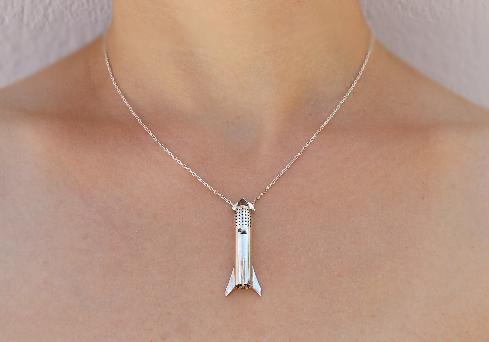 Spacex Starship Inspired Silver Necklace, Silver Starship Necklace