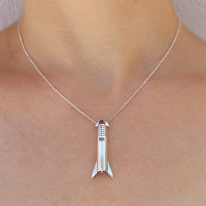 SpaceX Starship inspired silver necklace, Silver Starship Necklace, Silver Space Jewelry
