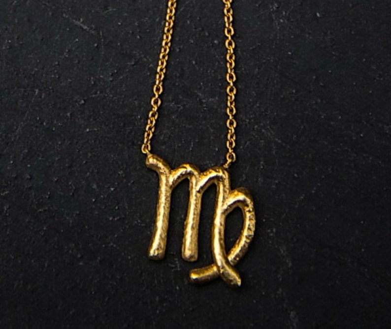 Sterling Silver Virgo Necklace, Gold Virgo Necklace, Silver Virgo Sign, Zodiac Necklace image 3