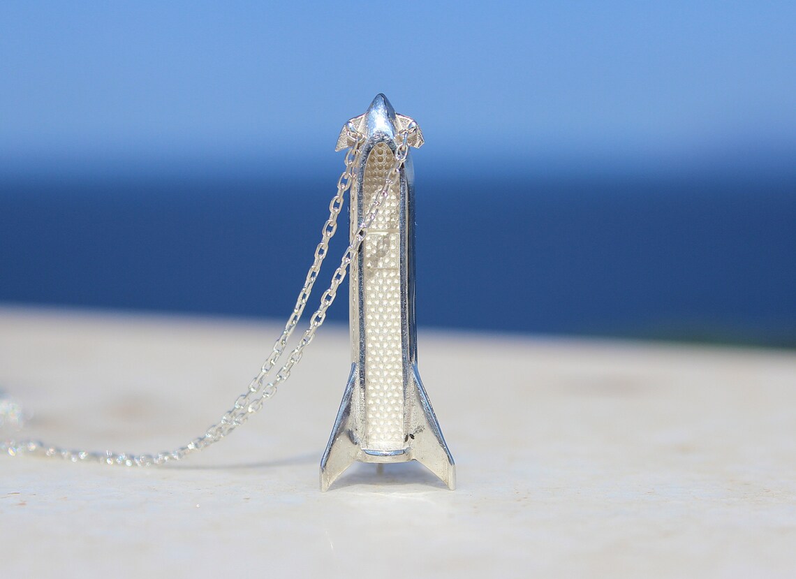 Spacex Starship Inspired Silver Necklace, Silver Starship Necklace