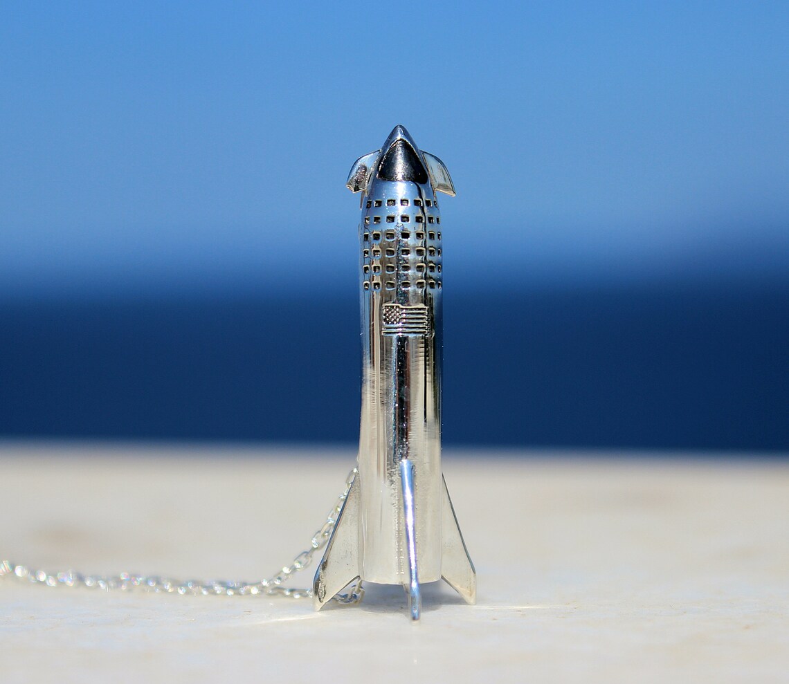 Spacex Starship Inspired Silver Necklace, Silver Starship Necklace