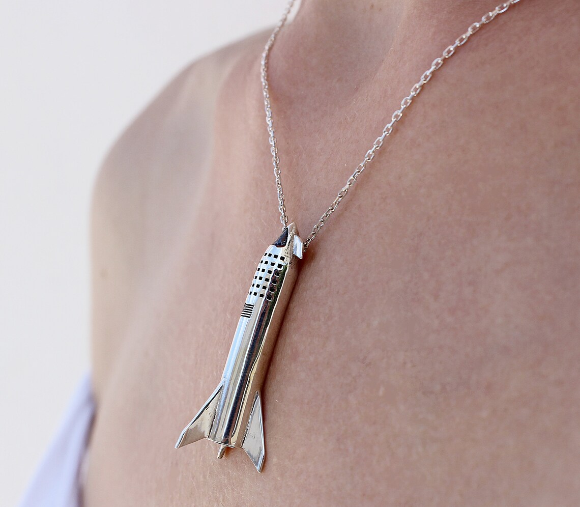 Spacex Starship Inspired Silver Necklace, Silver Starship Necklace