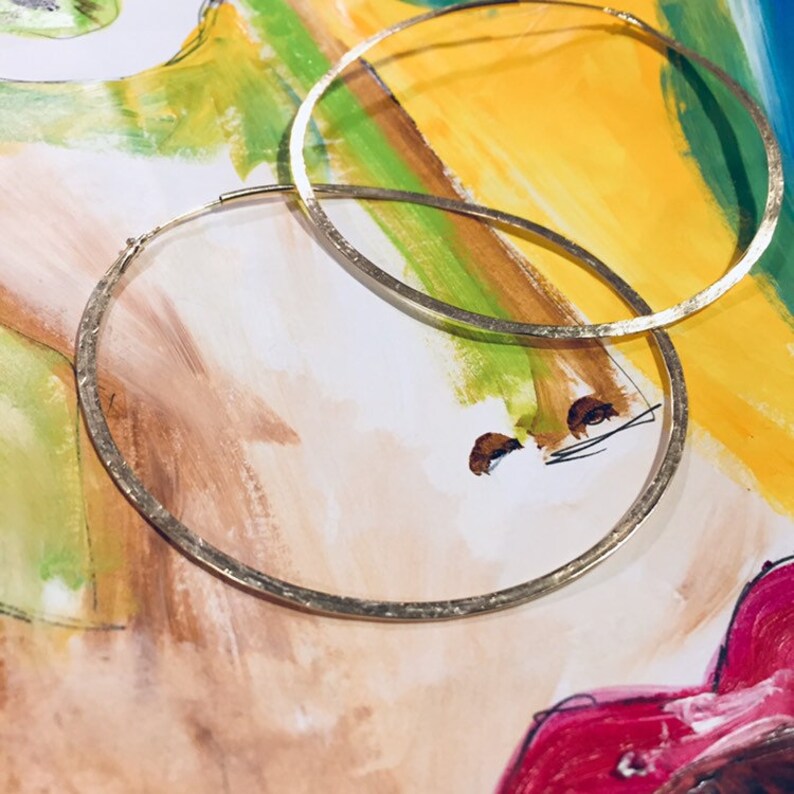 Gold Plated Hoop Earrings Rustic Look 7cm