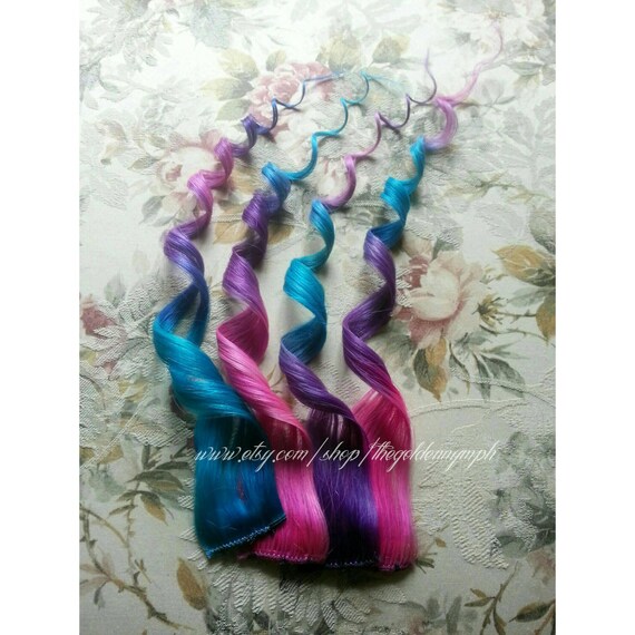 Pink Purple Blue Clip In Hair Extensions Colored Dyed Hair Etsy