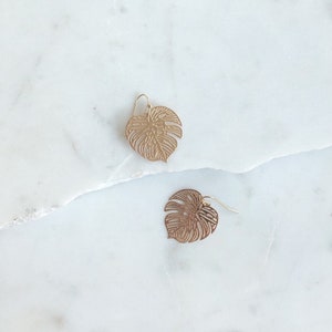 Monstera Leaf Filigree Dangle Earrings for Plant Lovers
