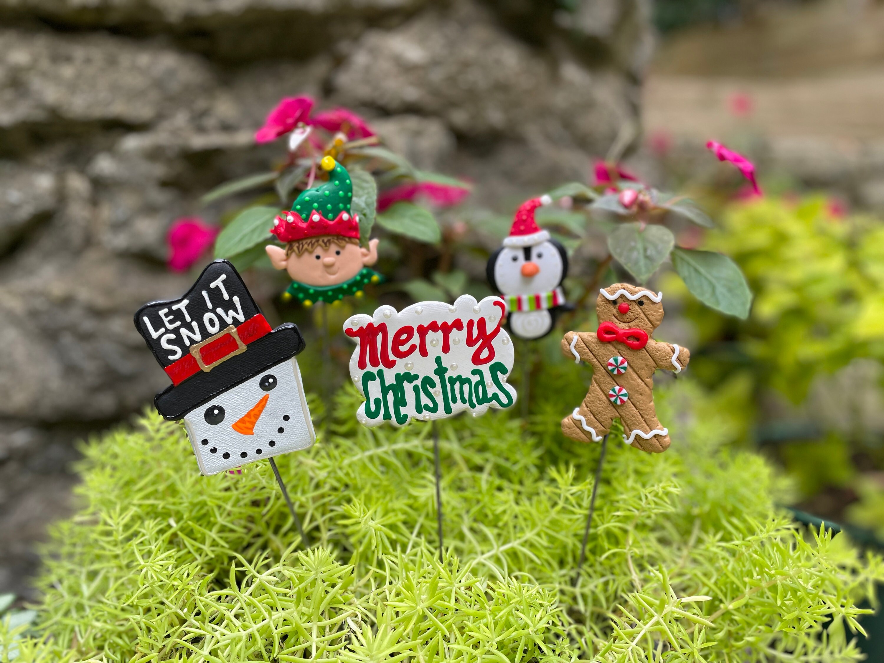 Set of Five Holiday Decor Garden Stake Plant Decoration Holiday Gift