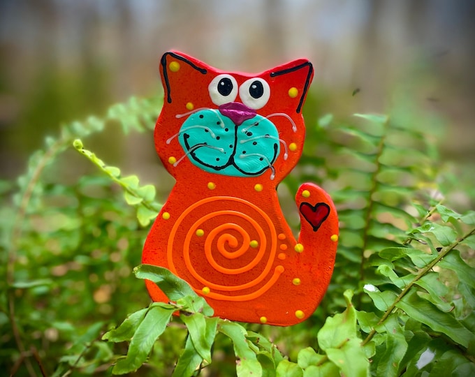 Featured listing image: Orange Cat Garden Stake, Garden Statues, CAT Lovers, Gardening Gifts, Outdoor Decor,Yard Art,Catlady Gift Plant Stake Gift for Her