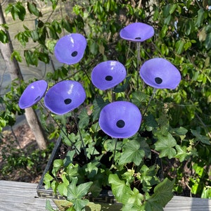 Set of 7 Mini Poppy Flower stakes,Purple Poppy Flower Pot Cluster,Garden Stakes,Potted plants,Mother's Day Gift,Outdoor Garden Decor