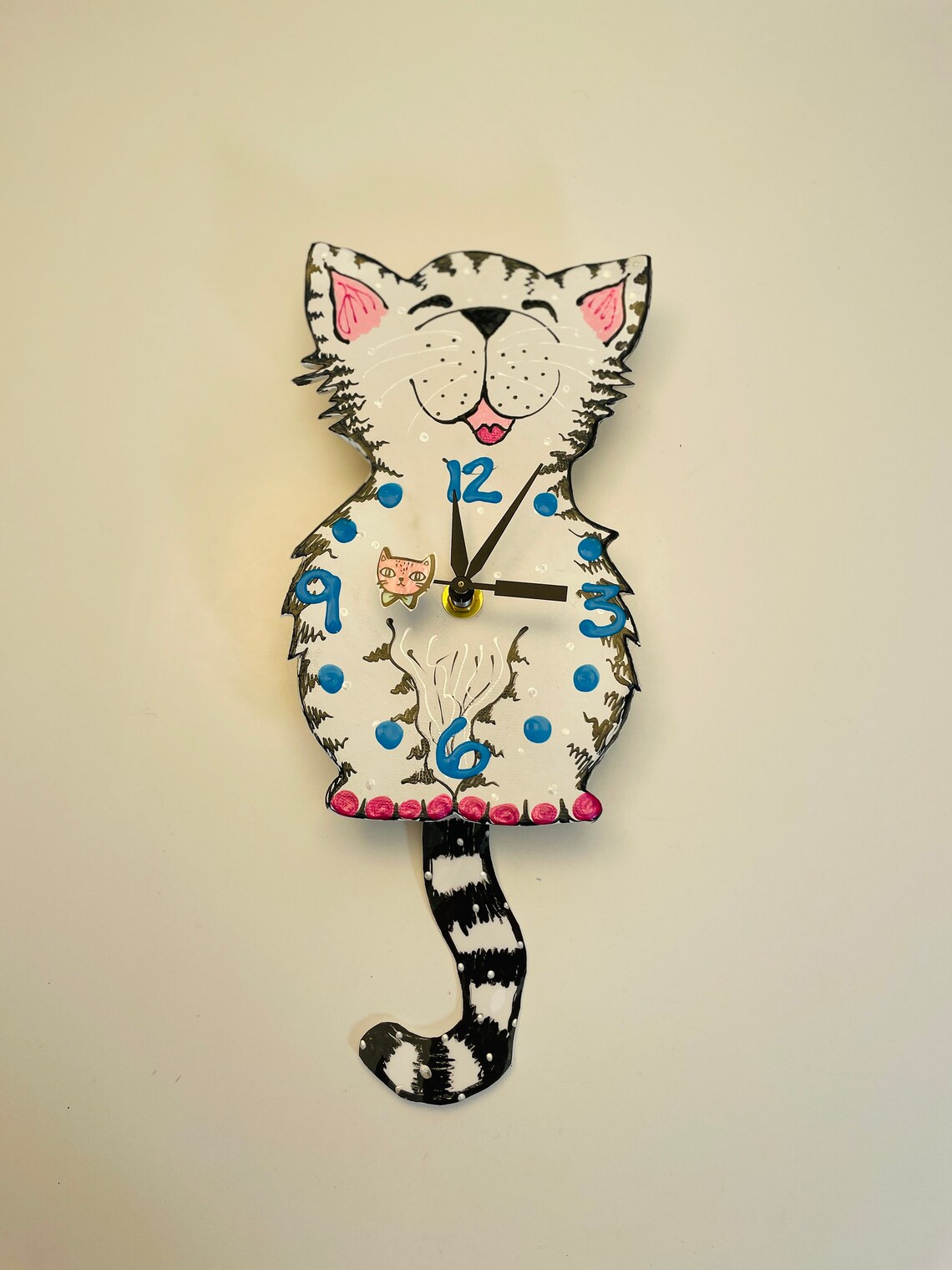 Cat Clock with Swinging Tail Pendulum Cat Lover Gift Etsy