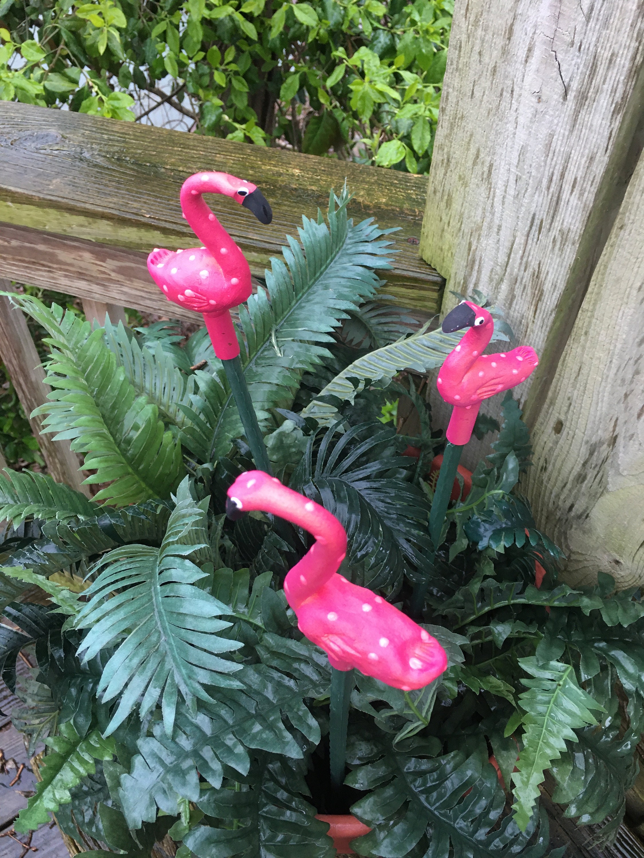 Pink Flamingo Garden Stakes,3 flamingo garden Yard Art, Great Gift,Lawn decor,Outdoor garden