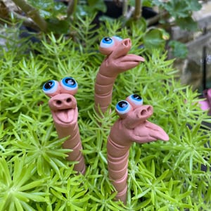 3 Ceramic Worms for your Garden or planters,8&#39;&#39;  Garden Decoration, potted Plant decor Gift ,Water Sensor  Worm,Outdoor Garden Sculpture