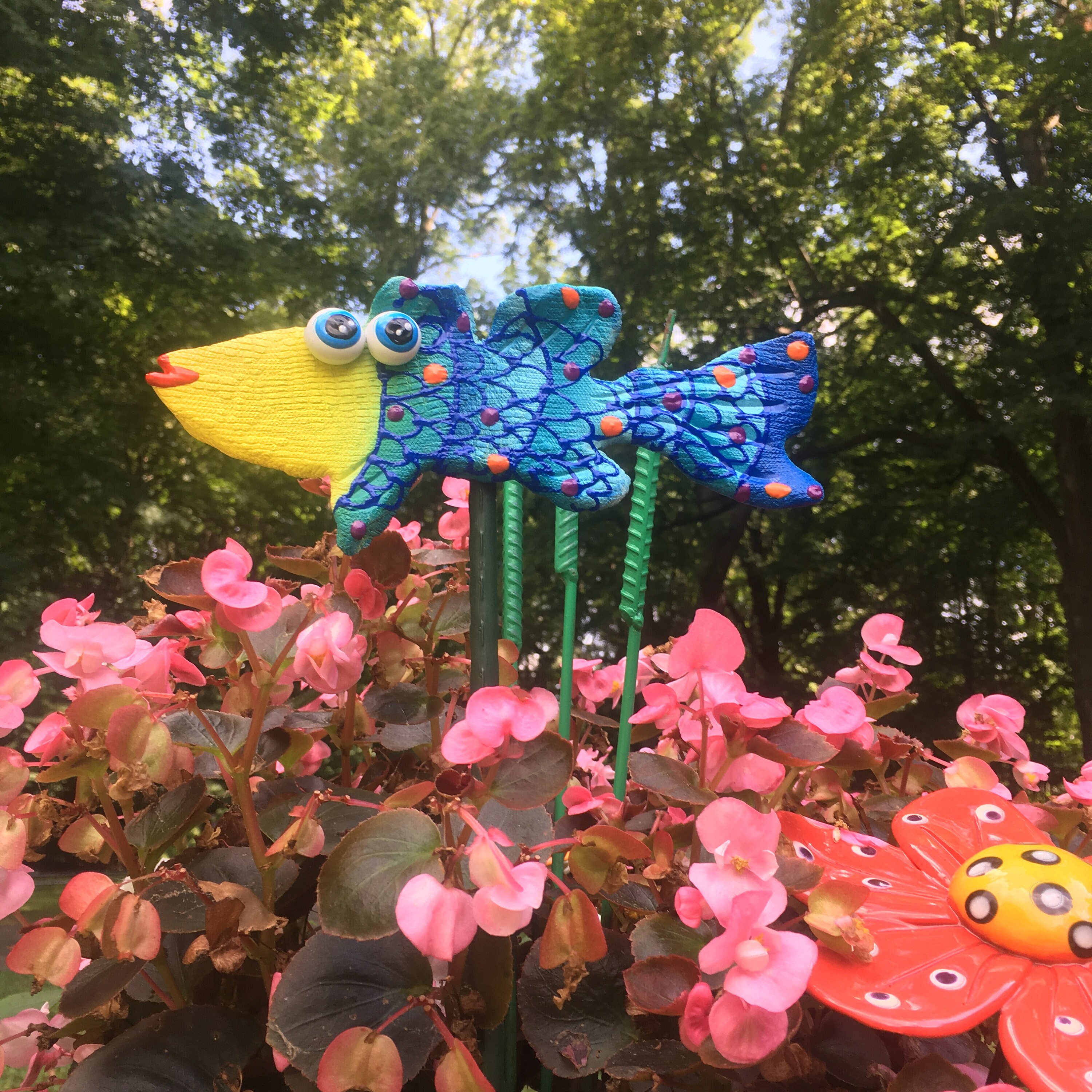 Fairy Garden Ceramic Funky Fish Garden Stake Garden Stakes Potted