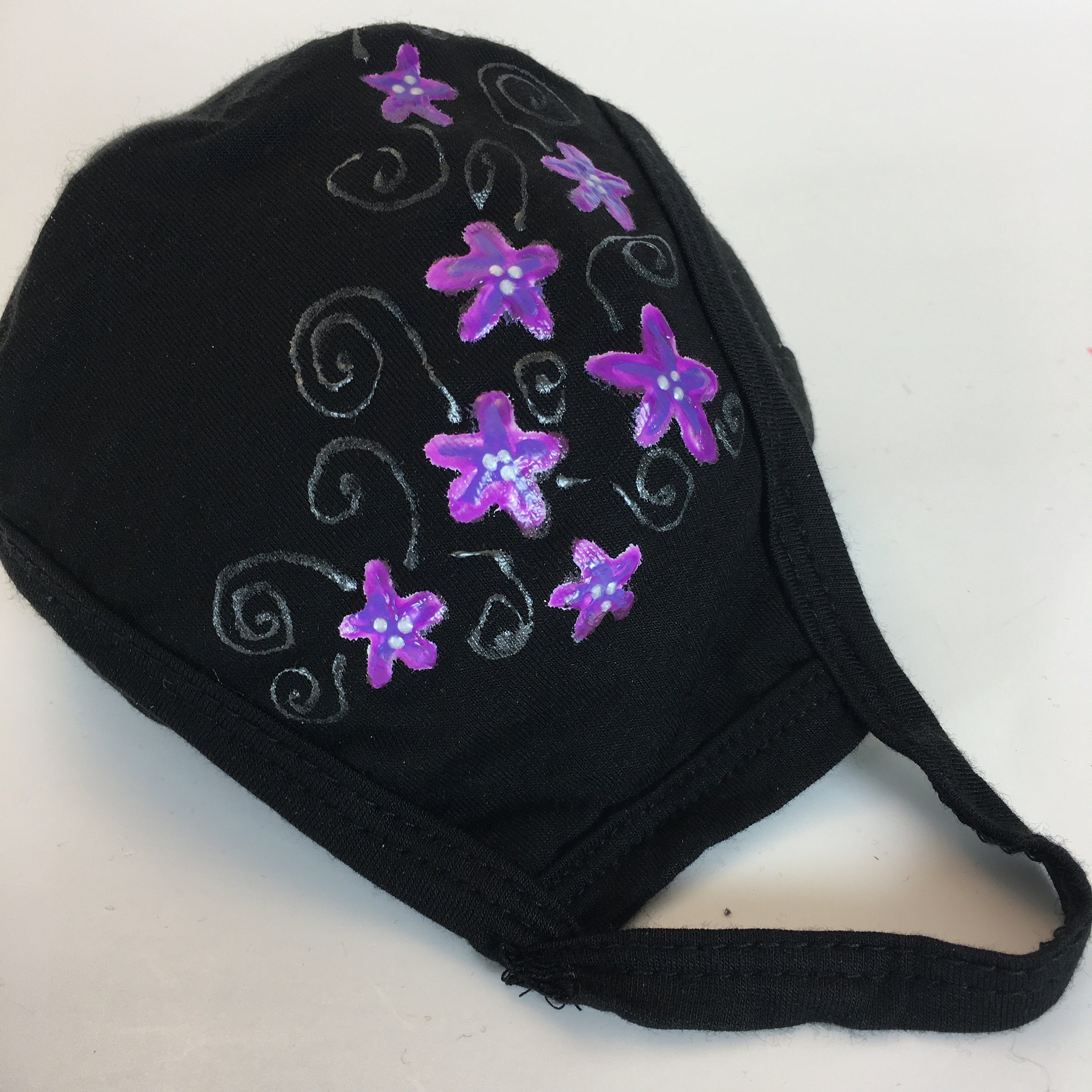 Special Order For D. Purple Flower Face Masks ,Hand Painted Black