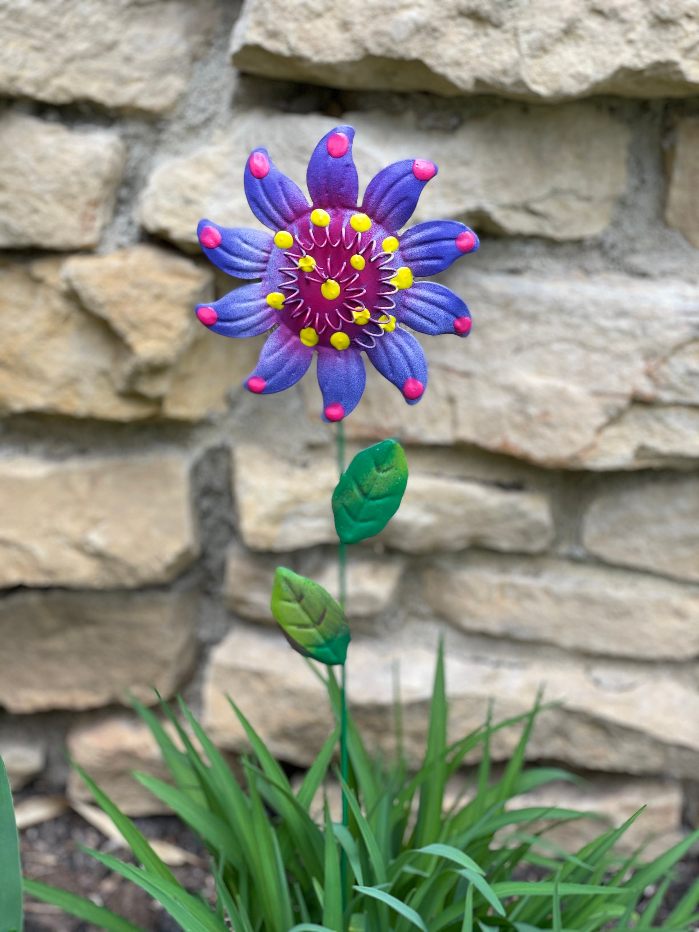 Metal Spring Flower Garden Stakes,Set of Five Metal Garden Stakes, Yard