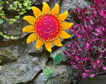Yellow Metal Wild Flower Garden Stake,Yard decoration, Metal Art, Garden Sculpture Decor, Metal Flowers Gift For Her Mother's Day Gift