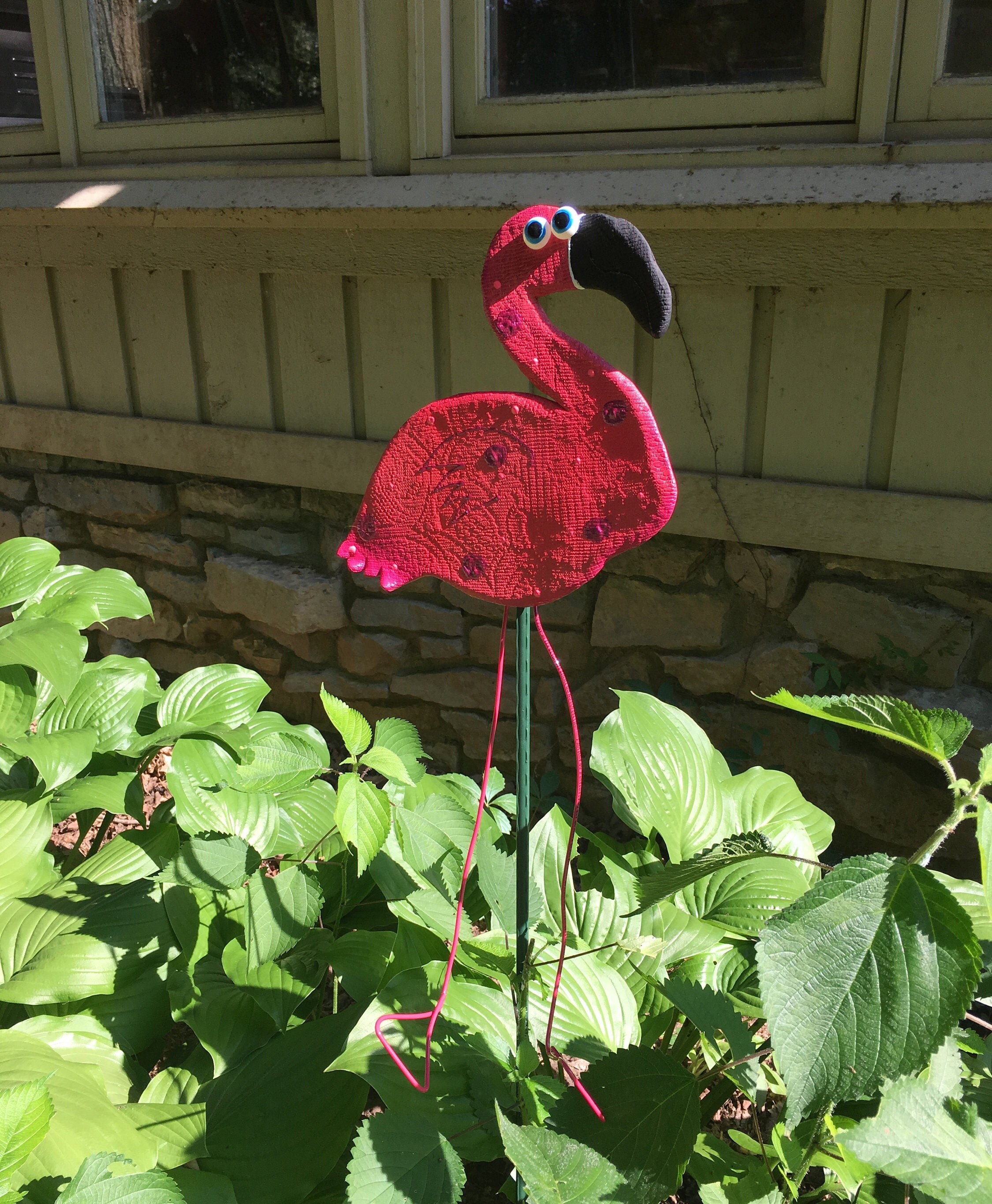 Pink Flamingo Garden Stake,Florida Garden Art, Lake House Decoration