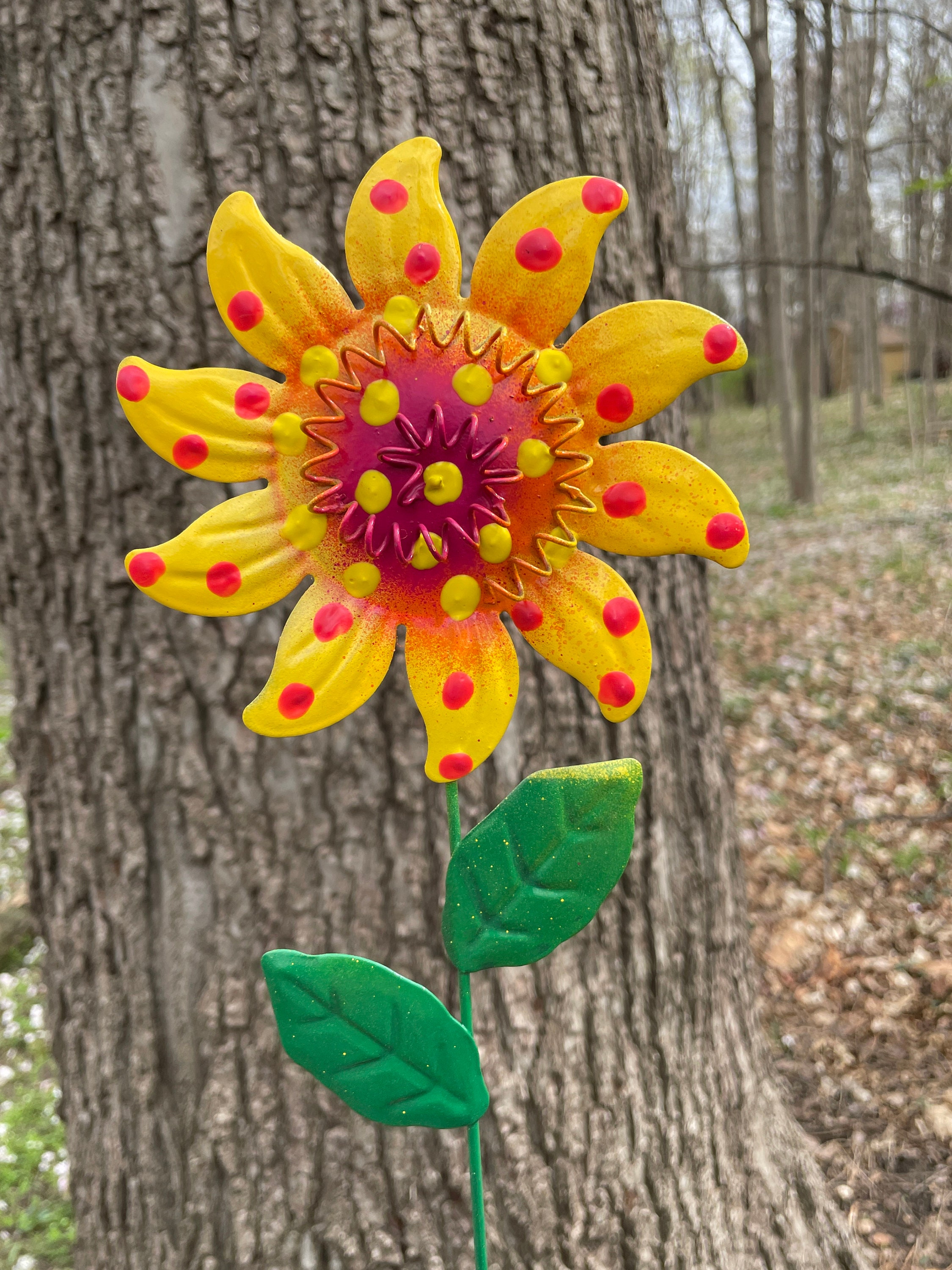 Metal Spring Flower Garden Stakes,Set of Three Metal Garden Stakes