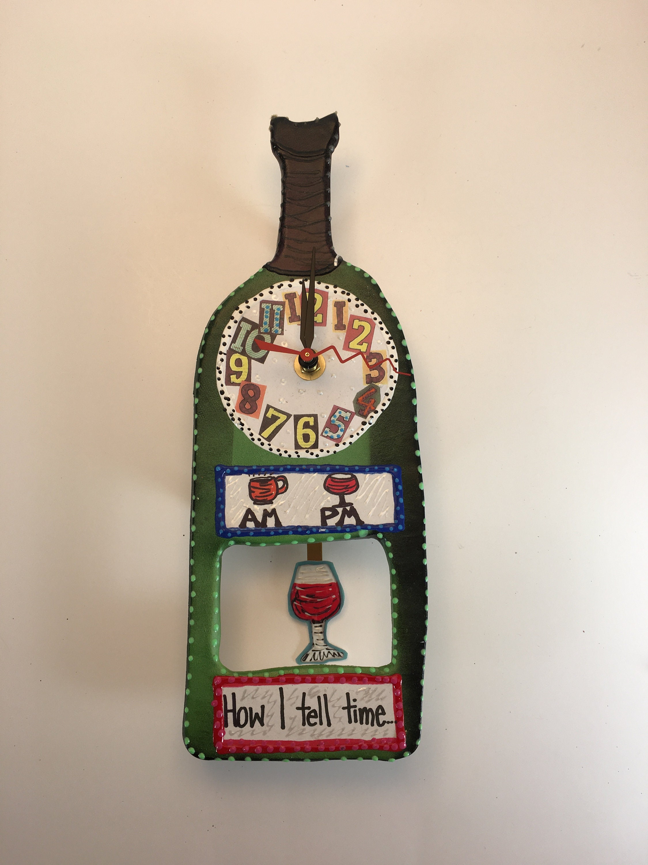 Wine Bottle Wall Clock with Pendulum,How I tell time,Clock,Wine Bottle