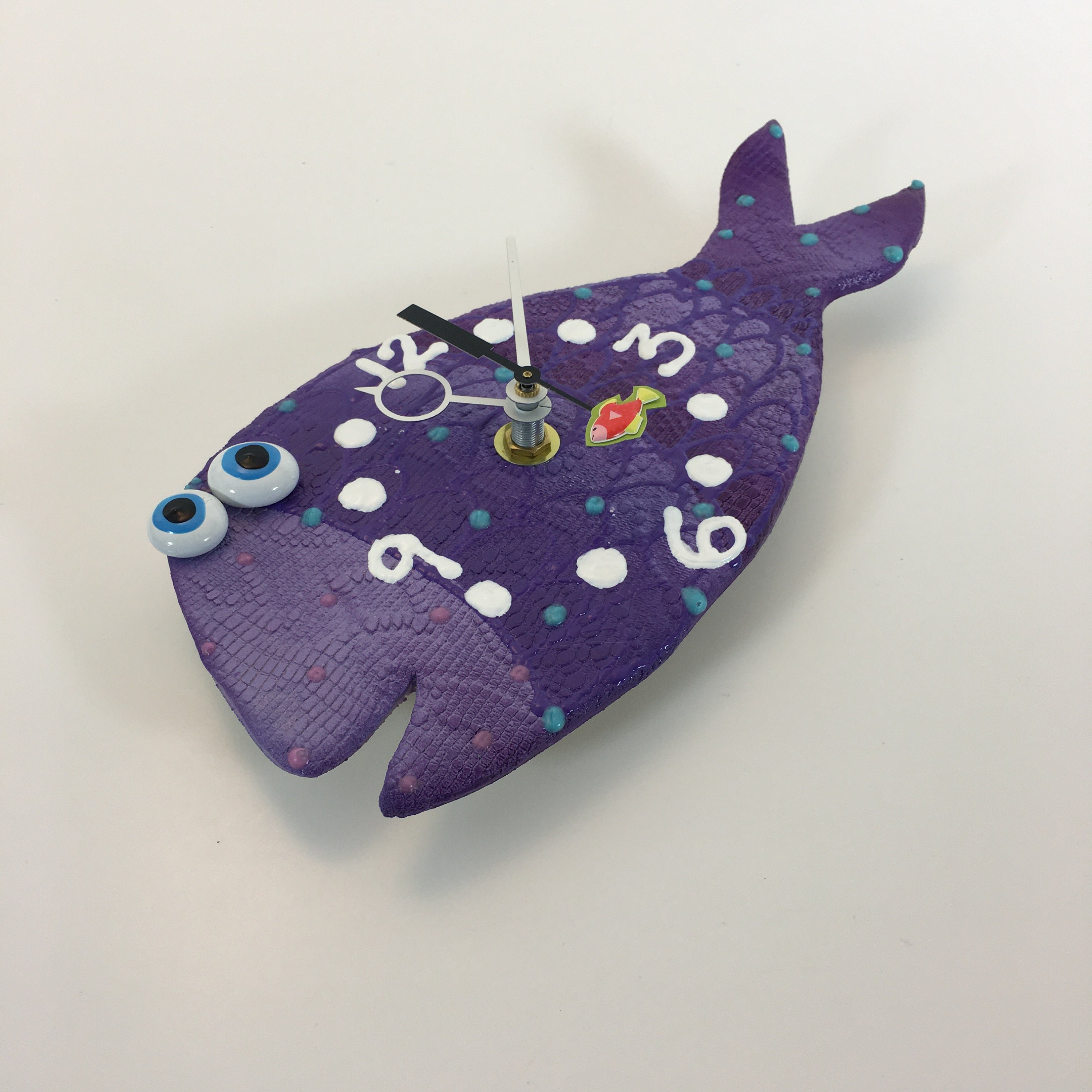 Purple Fish Wall Clock, Fish Clock,Nursery Clock ,Gift Clock,Tropical