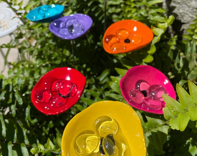 Featured listing image: Bee Watering Station,Butterfly Puddler,Garden Art,Gift For Her,Poppy Flower,Garden Sculpture,Insect Drinking Cups