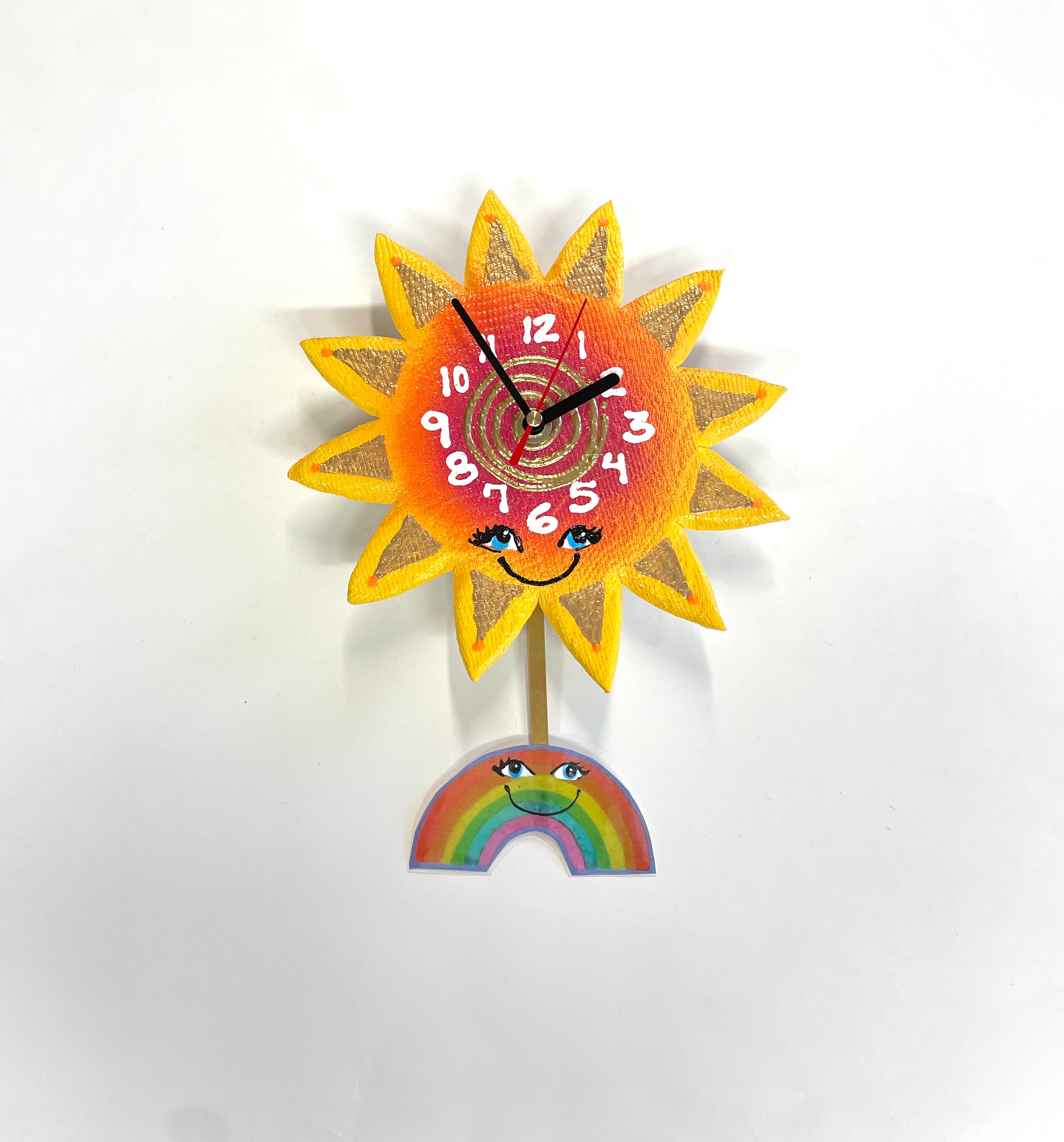 Happy Sun Clock, Wall Clock with Pendulum,Whimsical Sunshine Clock,Sun