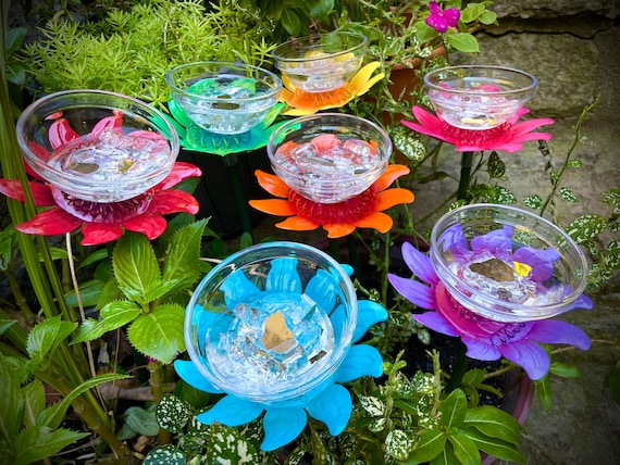 Bee Watering Station,Butterfly Puddler,Garden Art,Gift For Her,Glass Flower,Garden Sculpture,Insect Drinking Cups Bird Feeder