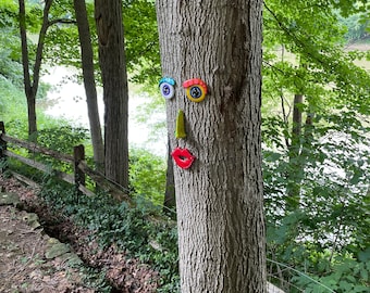 Visages D'arbre Décoratifs Pour Extérieur - En Grès, Résistants Aux Intempéries - Pour Jardin, Terrasse, Allée - 4