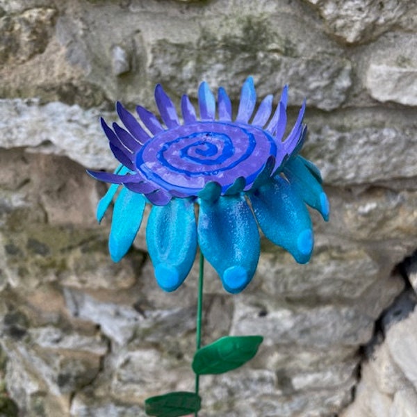 Teal Blue Metal Garden Stake, Yard decoration, Metal Flower,Garden Decor,Gift For Her,Metal Sculpture