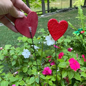 Set of Two 3 inch Red Heart Garden Stakes,Lover's Gift,Heart Plant Art Potted plants,Garden Sculpture,Valentines Day Gift For Her image 3
