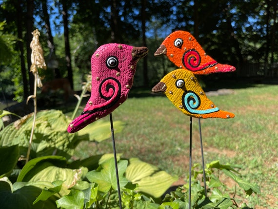 Pieux décoratifs de jardin, Figurines d'oiseaux en métal avec vis