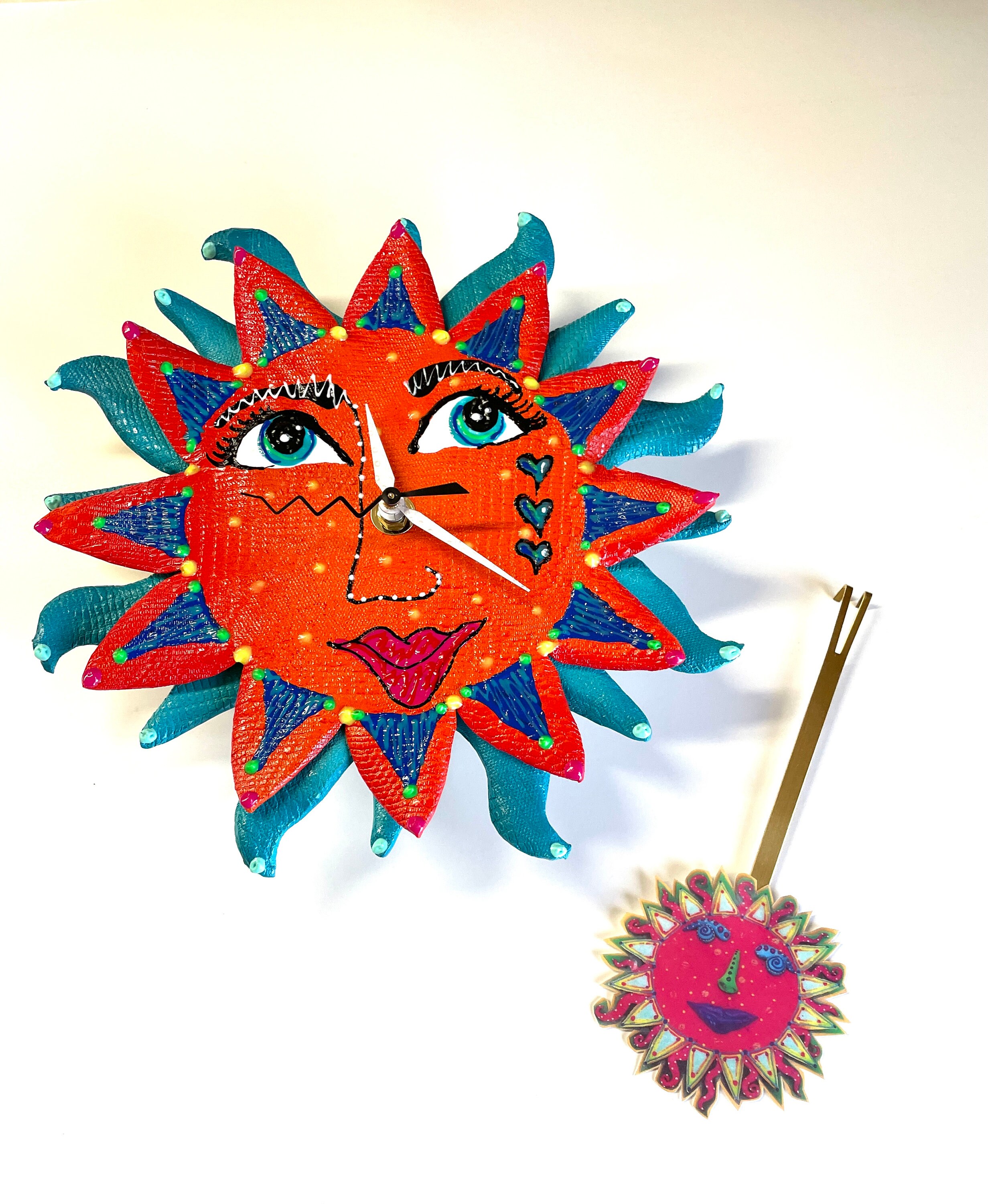 Here Comes The Sun Clock, Wall Clock with Pendulum,Whimsical Sunshine Clock,Sun Clock, Wall Art