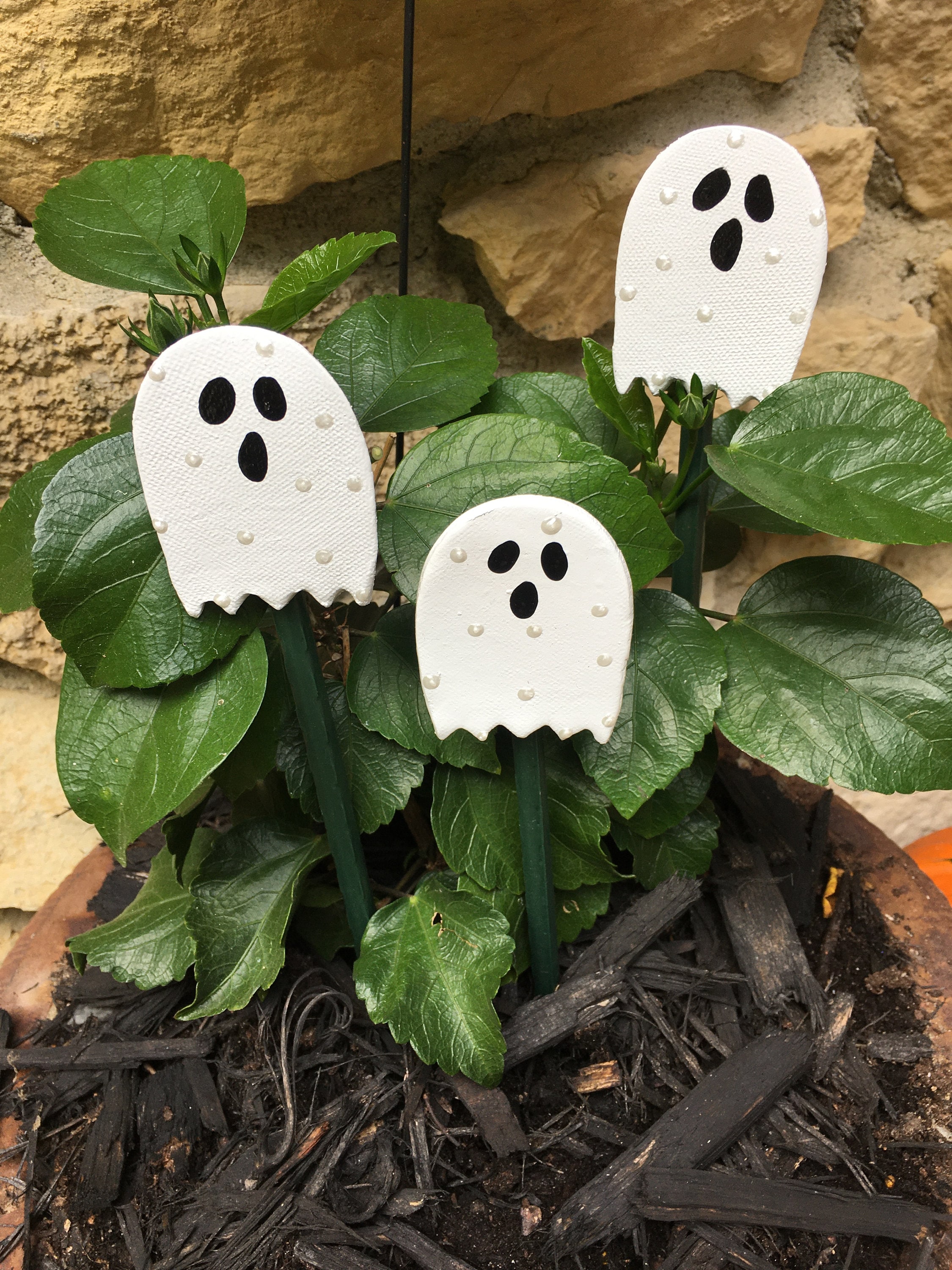 Clay Ghost Halloween Ghosts Garden Stakes Yard Decor