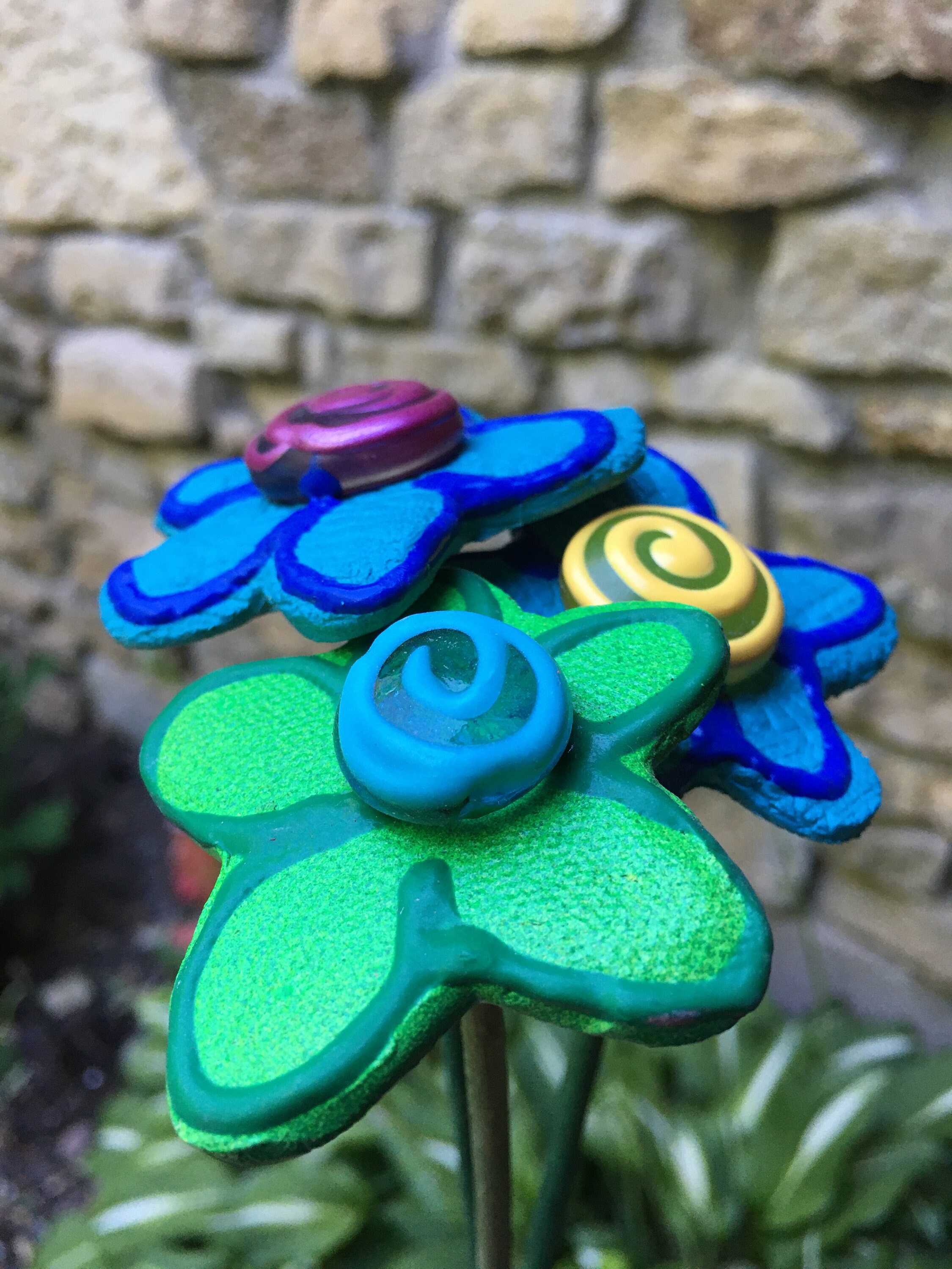 Set of 3 Ceramic Flower Garden Stakes, Garden Stakes,Potted plants