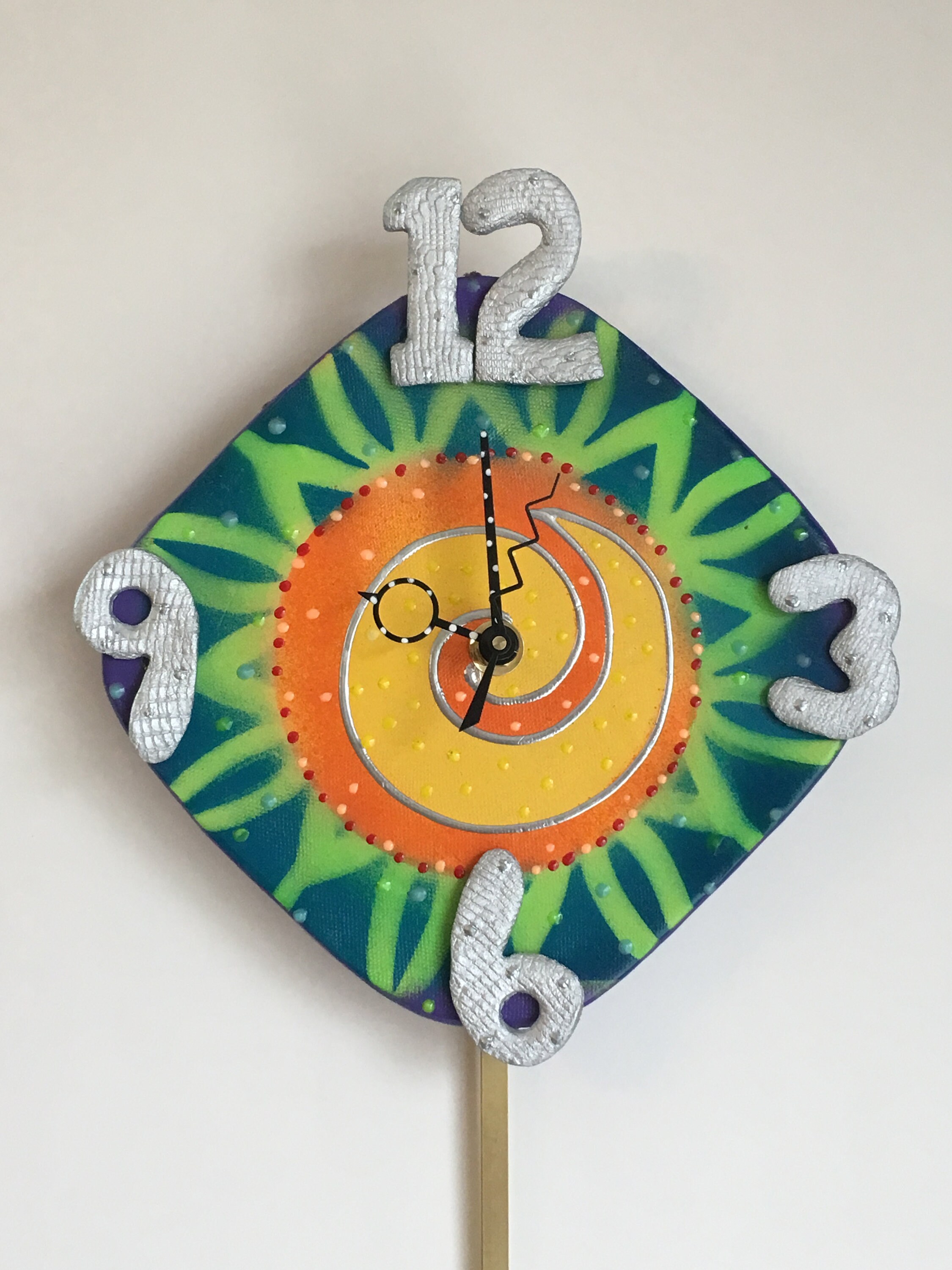 Modern Wall Clock with Pendulum, Ceramic clock, unique clock, abstract