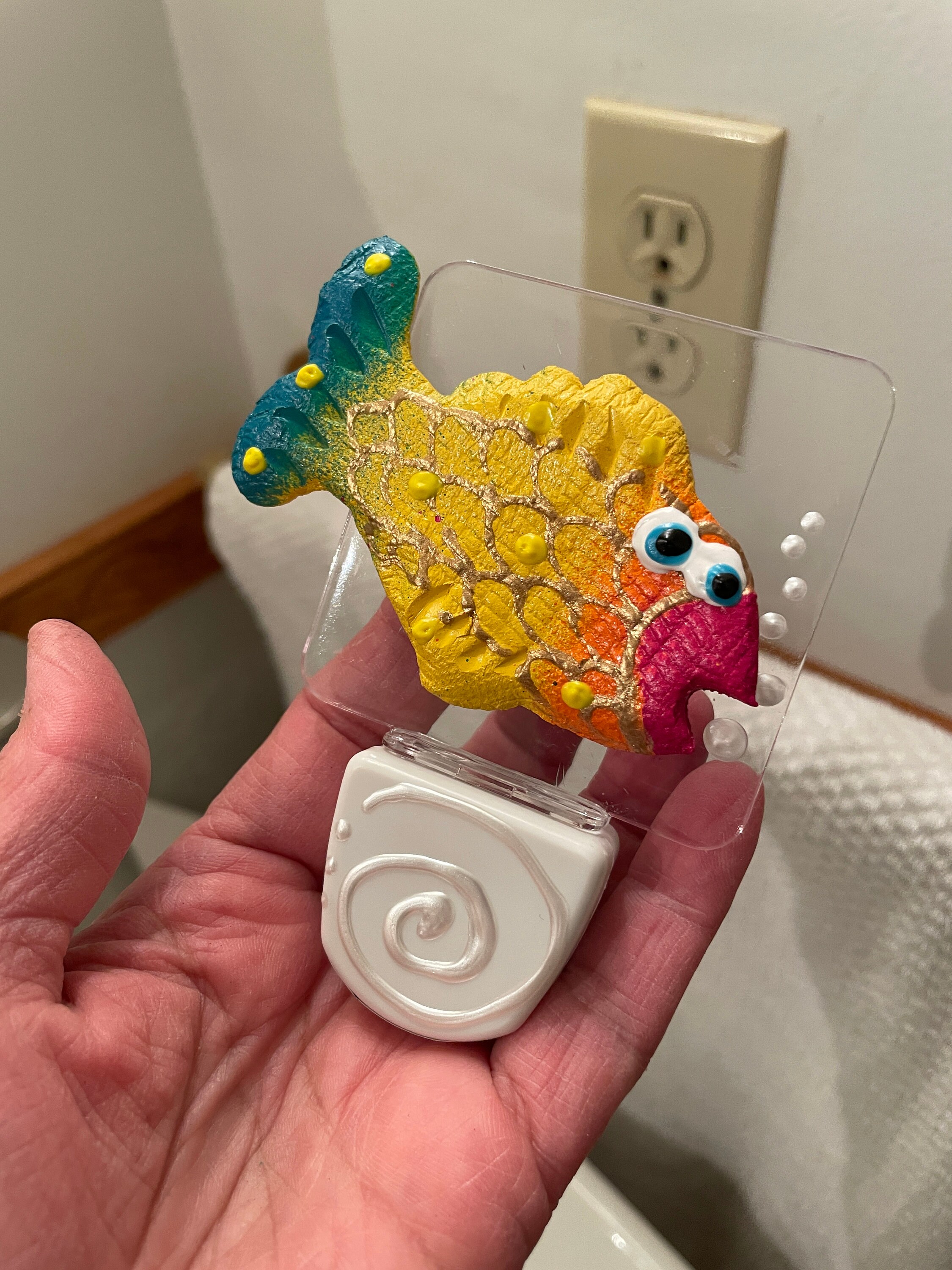 Cute Rainbow Fish Night Light/ Night Light Wall Plug in/Handmade Clay Fish Nautical Bath Decor