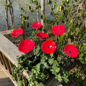 7 Mini Red Poppy Flower Plant  Stakes,Red Poppy Flower,Decorative Plant Stake,Potted plants,Outdoor garden Stake,Garden Flower Sculpture